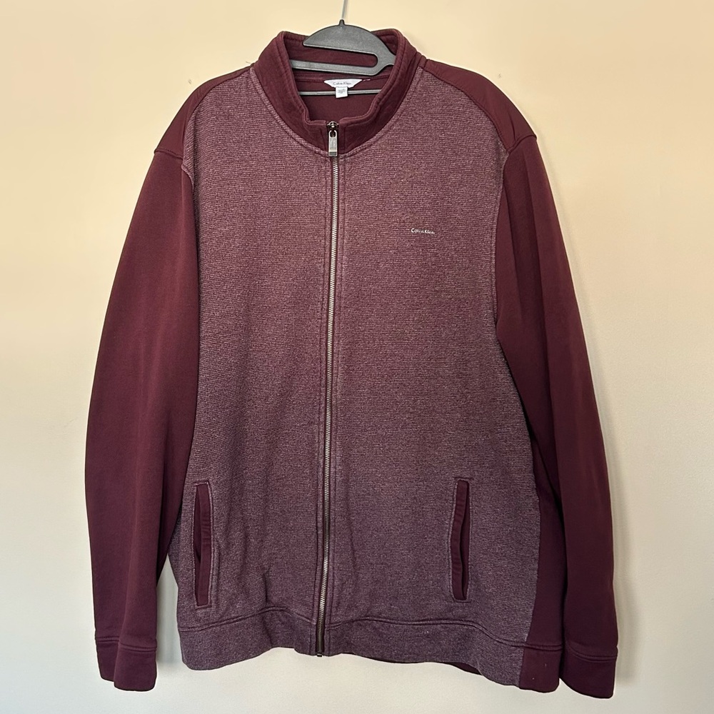 Calvin Klein Men’s XXL Burgundy Textured Full Zip Sweater Jacket